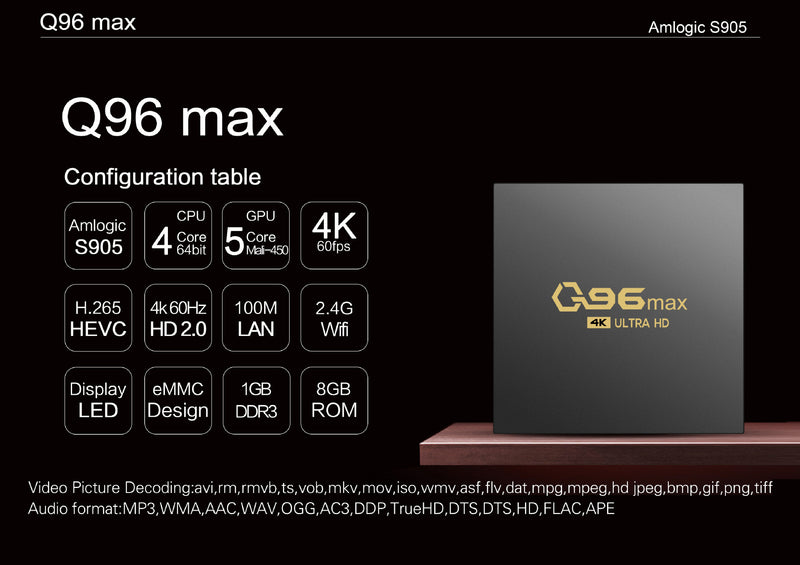 Q96 MAX S905 Android Video BOX 4K Set-top BOX TV BOX Network Set-top BOX TV BOX