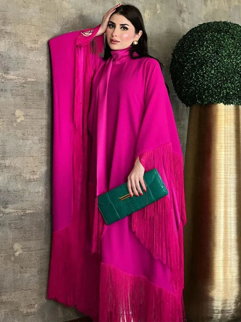 Batwing Sleeve Tassel Kaftan Light Apricot Eid Al Adha Party Evening Dresses